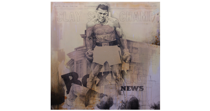 ali boxing news - tcnica mixta sobre madera / 122 x 122 cm